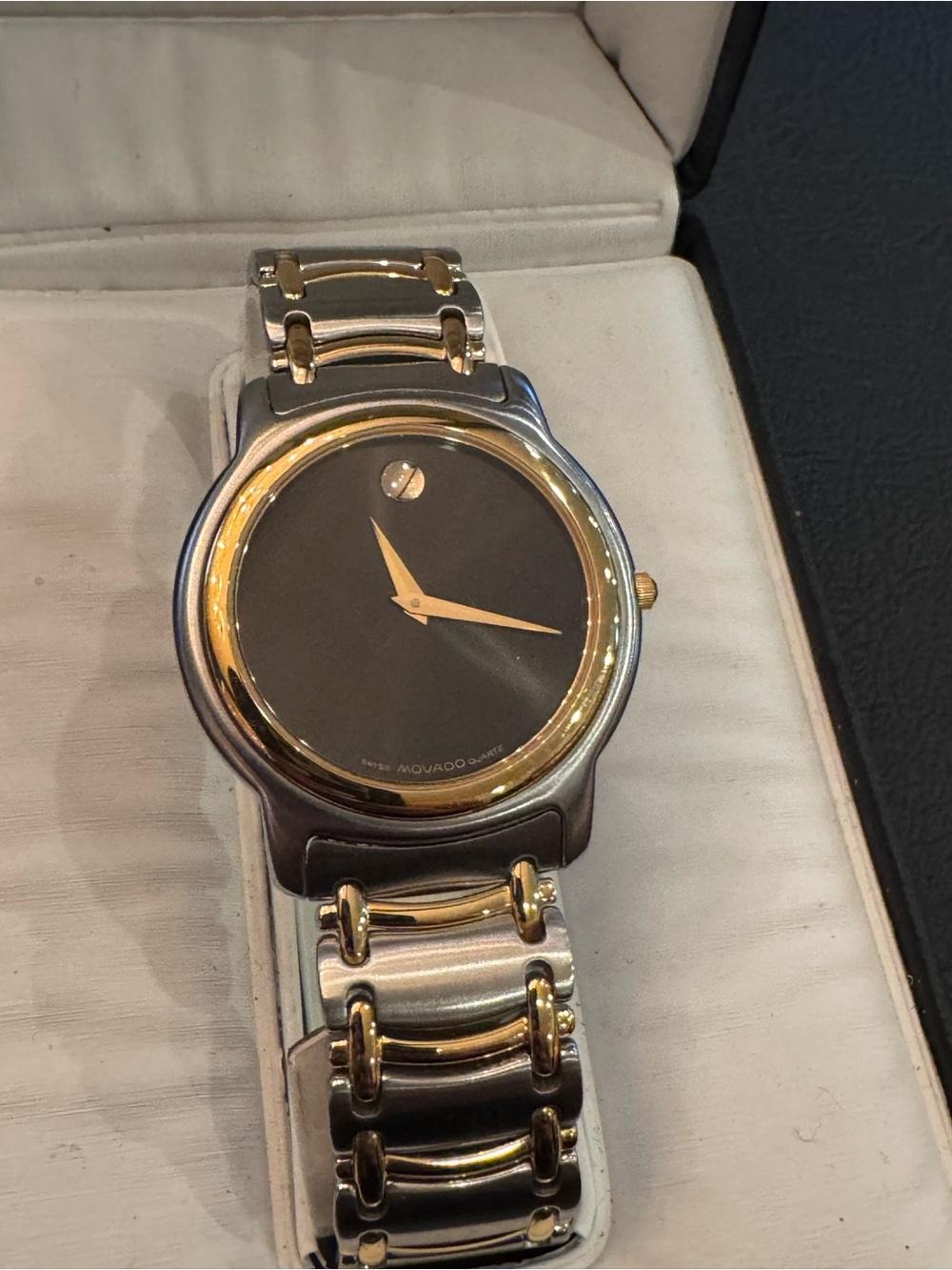 Movado Two-Tone Black Dial Men's Watch with Gold Accents